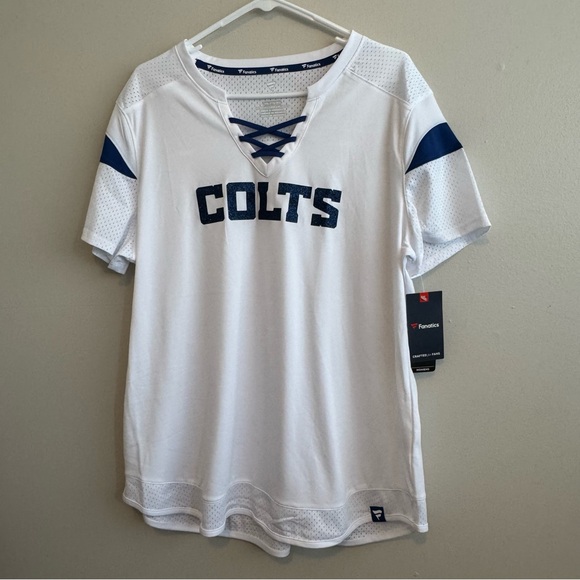 Colts Fanatics Women's White and Blue Lace Up Jersey Shirt - Picture 3 of 12